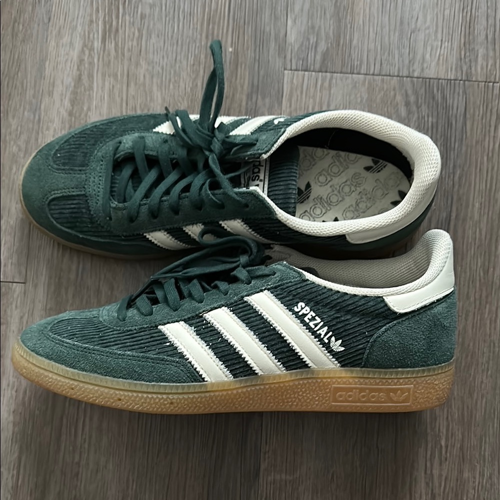 Adidas Green and White Sneakers